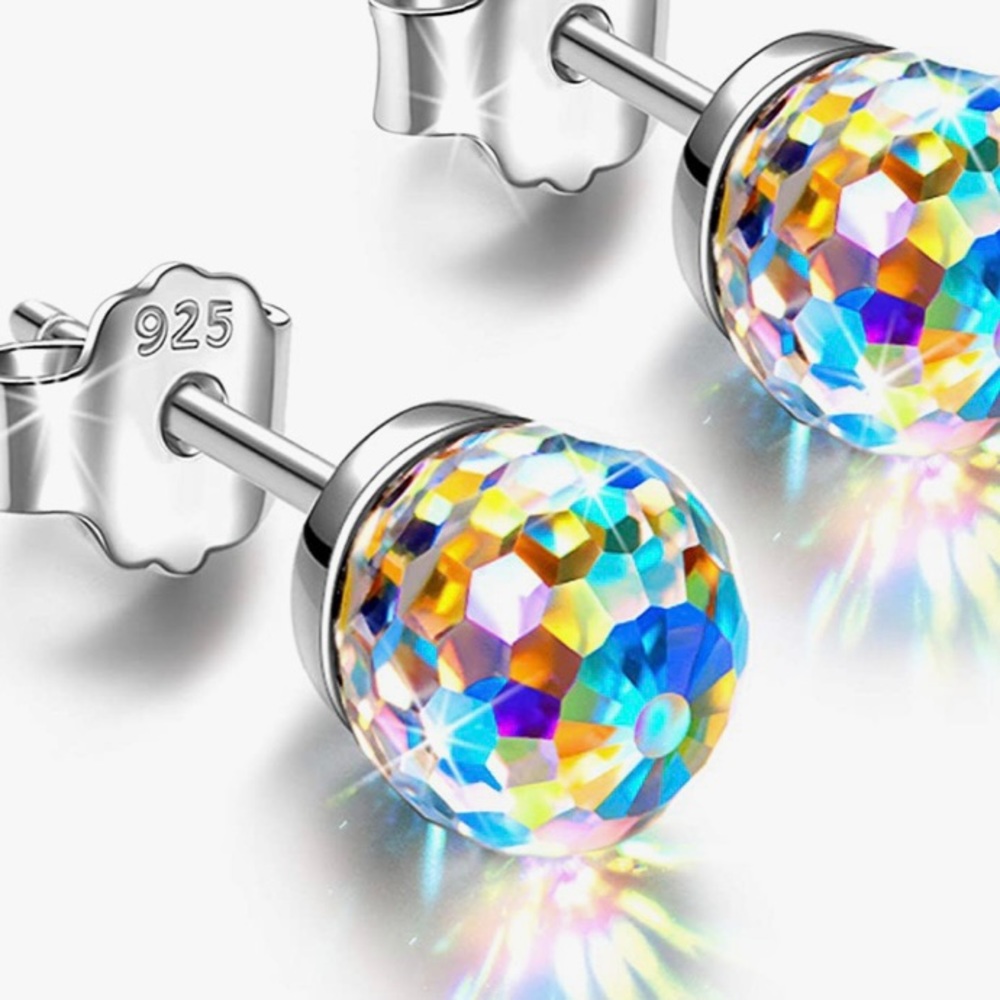 Swarovski Crystal and silver back Aurora Borealis studs.